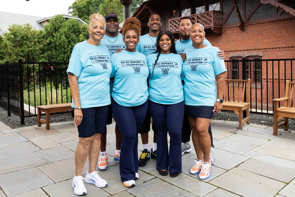 Foundation team group photo on the patio at the Hartford bash